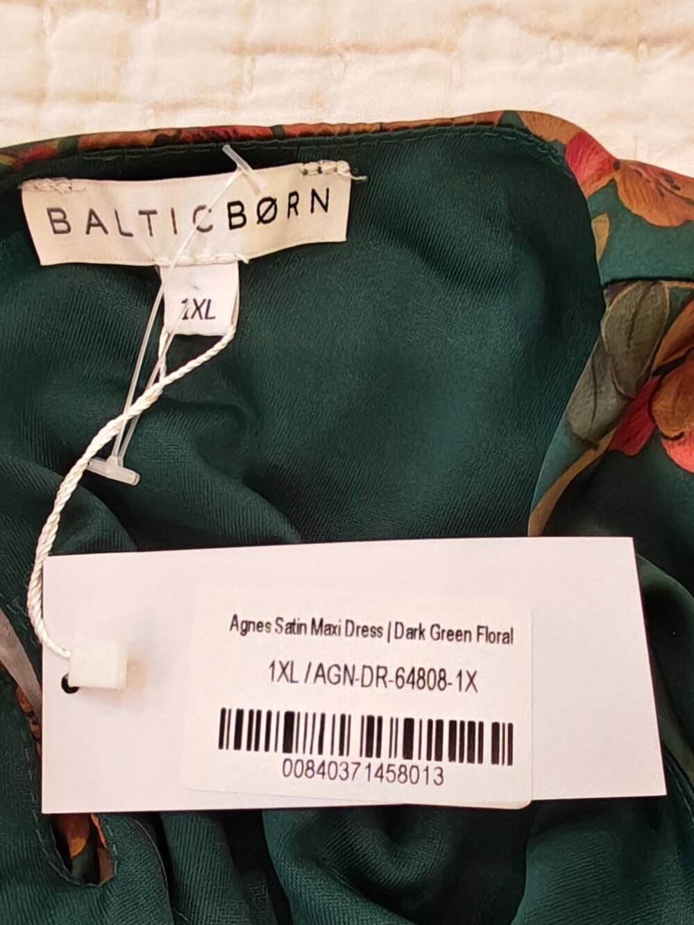 Baltic Born Agnes Satin Maxi Dress Womens 1XL Dark Green Floral Slit Tie NEW - Picture 9 of 15